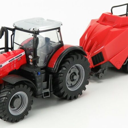 BURAGO 1/50 MASSEY FERGUSON | 8740S TRACTOR WITH BALER LIFTER | RED