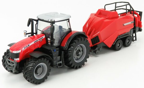 BURAGO 1/50 MASSEY FERGUSON | 8740S TRACTOR WITH BALER LIFTER | RED