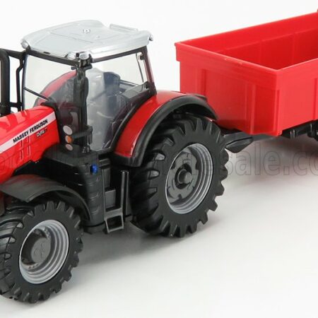 BURAGO 1/50 MASSEY FERGUSON | 8740S TRACTOR WITH TIPPING TRAILER | RED