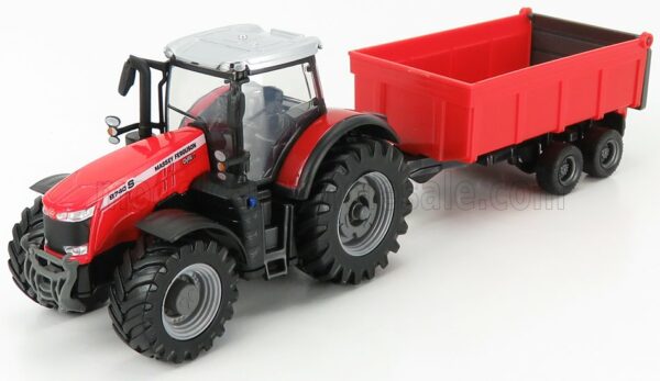 BURAGO 1/50 MASSEY FERGUSON | 8740S TRACTOR WITH TIPPING TRAILER | RED