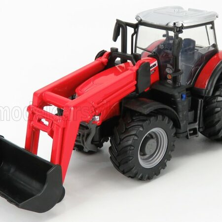 BURAGO 1/50 MASSEY FERGUSON | 8740S TRACTOR WITH FRONT LOADER SCRAPER | RED