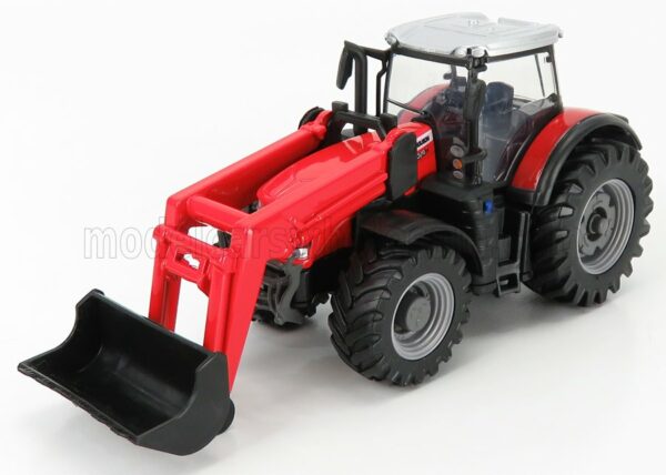 BURAGO 1/50 MASSEY FERGUSON | 8740S TRACTOR WITH FRONT LOADER SCRAPER | RED