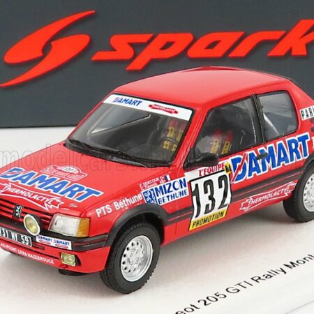 SPARK-MODEL 1/43 PEUGEOT | 205 1.6 GTi N 132 RALLY MONTECARLO 1986 FRANCOIS DELECOUR - ANNE CHANTAL PAUWELS | RED