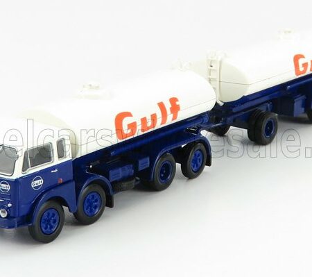 BREKINA PLAST 1/87 FIAT | 690 MILLEPIEDI TANKER TRUCK GULF 1960 | BLUE WHITE