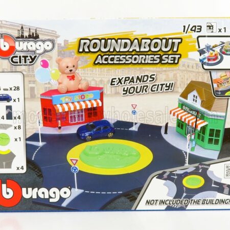 BURAGO 1/43 ACCESSORIES | DIORAMA - SET BUILD CITY ROUNDABOUT - WITH SEAT IBIZA 2008 | BLUE