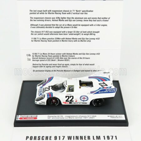 BRUMM PROM 1/43 PORSCHE | 917K 4.9L TEAM MARTINI RACING N 22 WINNER 24h LE MANS 1971 HELMUT MARKO - GIJS VAN LENNEP | WHITE BLUE RED