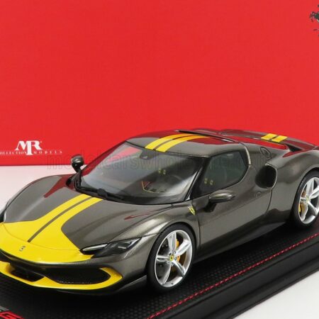 MR-MODELS 1/18 FERRARI | 296 GTB HYBRID 830HP V6 ASSETTO FIORANO 2021 - CON VETRINA - WITH SHOWCASE | GREY YELLOW