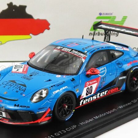 SPARK-MODEL 1/43 PORSCHE | 911 991-2 GT3 CUP TEAM HUBER MOTORSPORT N 80 WINNER SP7 CLASS 24h NURBURGRING 2021 H.WEHRMANN - U.BERG - M.VAN RAMSHORST - A.MIES | BLUE BLACK