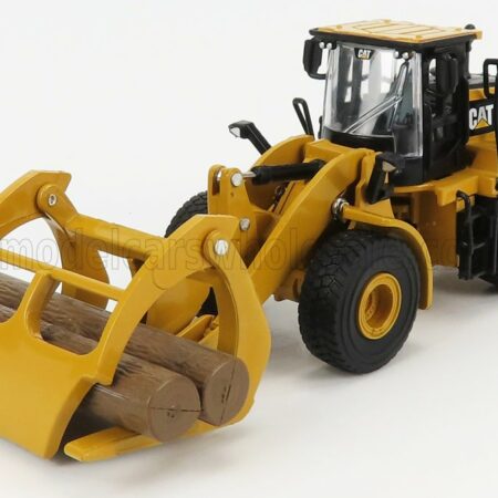 DM-MODELS 1/64 CATERPILLAR | CAT950M RUSPA GOMMATA - SCRAPER TRACTOR WHEEL LOADER WITH LOG FORK | YELLOW BLACK