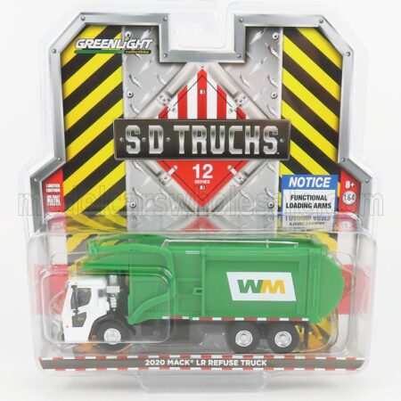 GREENLIGHT 1/64 MACK | GRANITE REFUSE TRUCK CASSONE RIBALTABILE 4-ASSI TRASPORTO RIFIUTI 2020 | WHITE GREEN