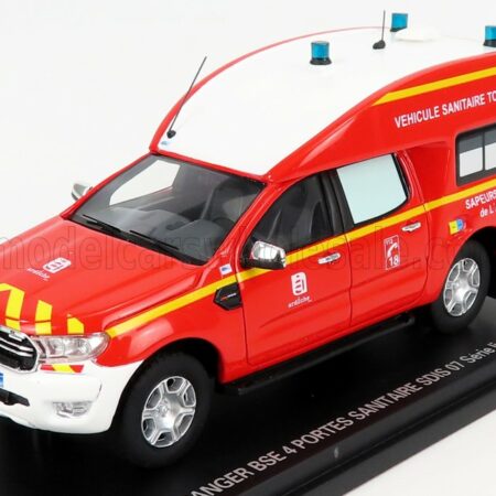 ALARME 1/43 FORD USA | RANGER BSE VAN SDIS 07 SANITAIRE AMBULANCE VEHICULE TOUT TERRAIN SAPEURS POMPIERS 2017 | RED YELLOW WHITE