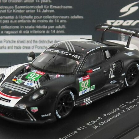 SPARK-MODEL 1/87 PORSCHE | 911 991-2 RSR TEAM PORSCHE GT N 92 24h LE MANS 2020 M.CHRISTENSEN - K.ESTRE - L.VANTHOOR | BLACK