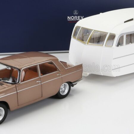 NOREV 1/18 PEUGEOT | 404 WITH CARAVAN ROULOTTE HENON 1965 | BROWN MET