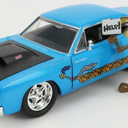 JADA 1/24 PLYMOUTH | ROAD RUNNER COUPE 1970 WITH WILE E. COYOTE FIGURE - LOONEY TUNES | BLUE