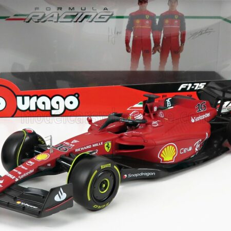 BURAGO 1/18 FERRARI | F1-75 SCUDERIA FERRARI N 16 SEASON 2022 CHARLES LECLERC - YELLOW WHEELS - EXCLUSIVE CARMODEL | RED