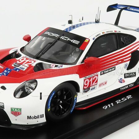 SPARK-MODEL 1/18 PORSCHE | 911 991-2 RSR PORSCHE GT TEAM N 912 2nd GTLM CLASS 12h SEBRING IMSA 2020 E.BAMBER - L.VANTHOOR - N.JANI | WHITE RED