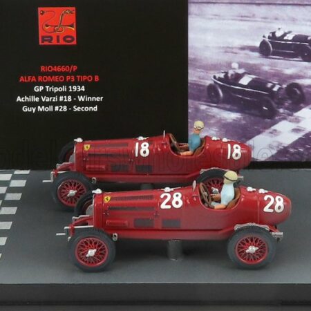 RIO-MODELS 1/43 ALFA ROMEO | F1  2X P3 SCUDERIA FERRARI N 18 WINNER TRIPOLI GP 1934 VARZI + P3 N 28 2nd TRIPOLI GP 1934 MOLL | RED