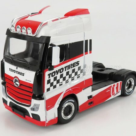 BURAGO 1/43 MERCEDES BENZ | ACTROS 2 GIGASPACE TRACTOR TRUCK 2-ASSI TOYO TIRES 2016 | WHITE RED