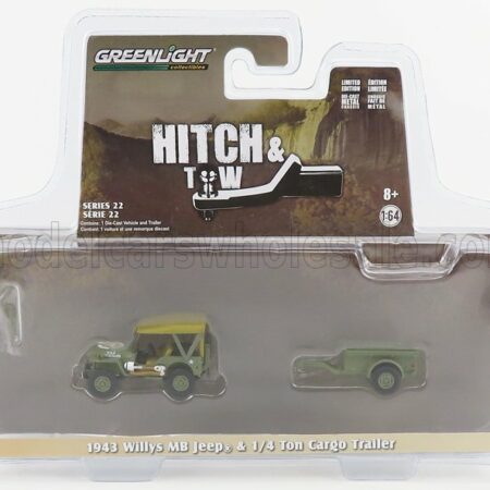 GREENLIGHT 1/64 JEEP | WILLYS MB WITH 1/4 TON CARGO TRAILER 1943 | MILITARY GREEN