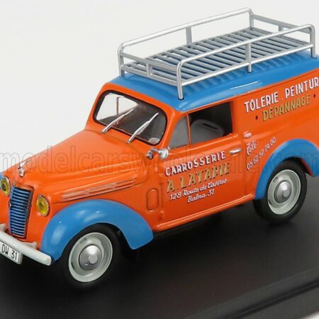 EDICOLA 1/43 RENAULT | JAVAQUATRE VAN TOLERIE PEINTURE DEPANNAGE 1942 | ORANGE LIGHT BLUE