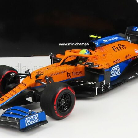 MINICHAMPS 1/18 McLAREN | F1  MCL35L MERCEDES M12 EQ POWER+ TEAM MCLAREN N 4 POLE POSITION SOTCHI RUSSIAN GP 2021 LANDO NORRIS | ORANGE LIGHT BLUE