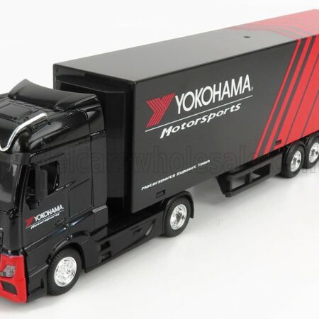 BURAGO 1/43 MERCEDES BENZ | ACTROS 2 GIGASPACE TRUCK YOKOHAMA TIRES 2016 | BLACK RED