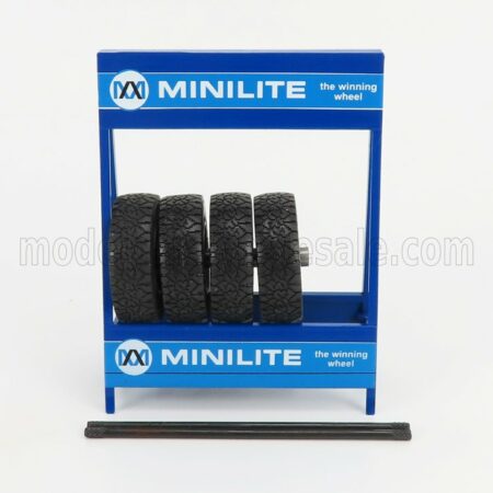 IXO-MODELS 1/18 ACCESSORIES | CAVALLETTO SUPPORTO 4X PNEUMATICI MINILITE - METAL RACK WITH 4X TYRES | BLUE BLACK