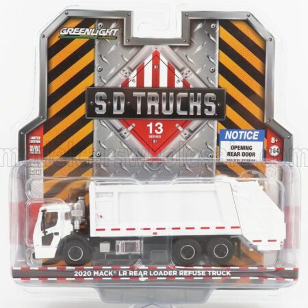 GREENLIGHT 1/64 MACK | LR REAR REFUSE TRUCK CASSONE RIBALTABILE 3-ASSI 2020 - TRASPORTO RIFIUTI | WHITE