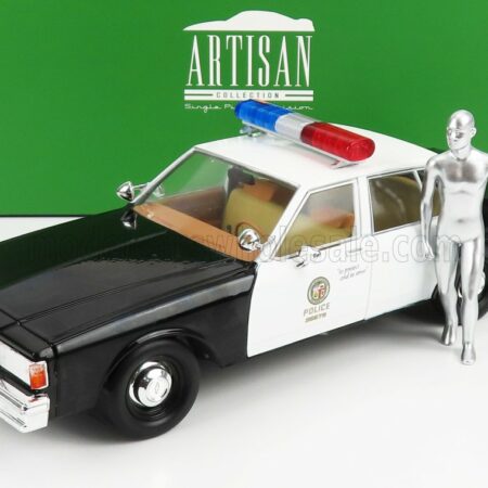 GREENLIGHT 1/18 CHEVROLET | CAPRICE METROPOLITAN POLICE 1987 - TERMINATOR 2 MOVIE 1991 - THE JUDGMENT DAY - IL GIORNO DEL GIUDIZIO - WITH T-1000 LIQUID METAL ANDROID FIGURE | BLACK WHITE