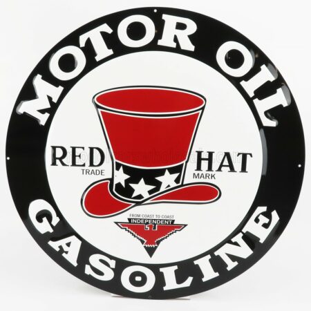 EDICOLA 1/1 ACCESSORIES | METAL ROUND PLATE - RED HAT GASOLINE | WHITE BLACK RED