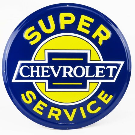 EDICOLA 1/1 ACCESSORIES | METAL ROUND PLATE - CHEVROLET SUPER SERVICE | YELLOW BLUE