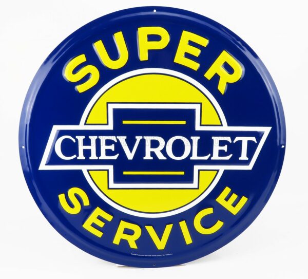 EDICOLA 1/1 ACCESSORIES | METAL ROUND PLATE - CHEVROLET SUPER SERVICE | YELLOW BLUE