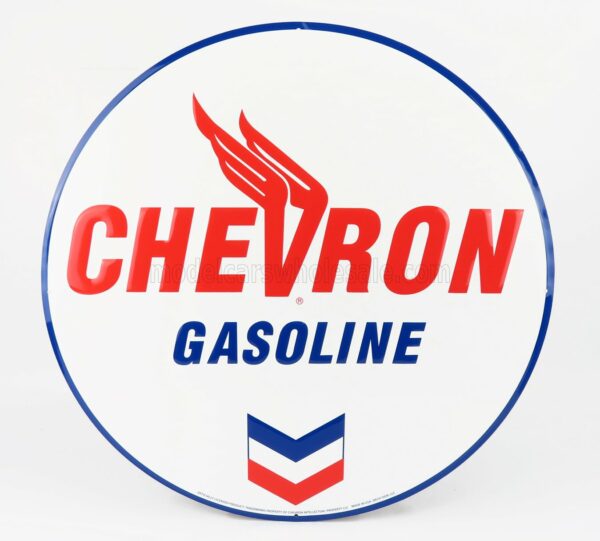 EDICOLA 1/1 ACCESSORIES | METAL ROUND PLATE - CHEVRON GASOLINE | WHITE RED BLUE