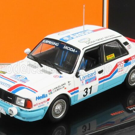 IXO-MODELS 1/43 SKODA | 130L N 31 RALLY RAC LOMBARD 1987 J.HAUGLAND - J.O.BOHLIN | WHITE LIGHT BLUE