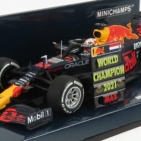 MINICHAMPS 1/43 RED BULL | F1  RB16B HONDA RA620H TEAM ASTON MARTIN N 33 WINNER ABU DHABI GP WORLD CHAMPION WITH PIT BOARD 2021 MAX VERSTAPPEN | MATT BLUE YELLOW RED