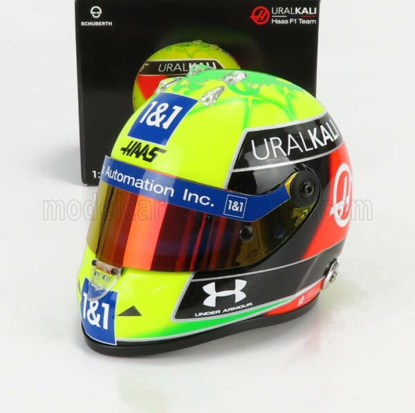 MINI HELMET 1/2 SCHUBERTH HELMET | F1 CASCO HELMET VF-21 TEAM URALKALI N 47 SEASON 2021 MICK SCHUMACHER | GREEN RED BLACK YELLOW