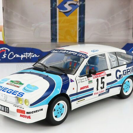 SOLIDO 1/18 ALFA ROMEO | ALFETTA GTV6 N 15 RALLY DES GARRIGUES 1986 C.RIGOLLET - M.BATHELOT | WHITE 2 TONE BLUE