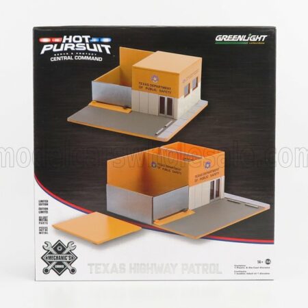 GREENLIGHT 1/64 ACCESSORIES | SET OFFICINA GARAGE MECHANIC'S CORNER PURSUIT CENTRAL COMMAND TEXAS HIGHWAY PATROL STATION | CREAM ORANGE