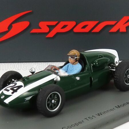 SPARK-MODEL 1/43 COOPER | F1  T51 CLIMAX TEAM COOPER CAR COMPANY N 24 WINNER MONACO GP JACK BRABHAM 1959 WORLD CHAMPION | GREEN WHITE