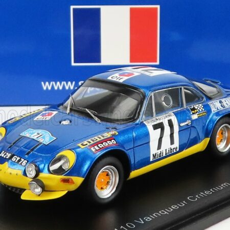 SPARK-MODEL 1/43 RENAULT | ALPINE A110 1600S N 71 WINNER RALLY CRITERIUM DES CEVENNES 1971 B.DARNICHE - A.MAHE | BLUE MET YELLOW