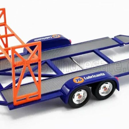 GMP 1/43 ACCESSORIES | CARRELLO TRASPORTO AUTO 2-ASSI - CAR TRANSPORTER TRAILER LUBRICANTS 76 | BLUE ORANGE GREY