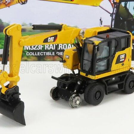 DM-MODELS 1/87 CATERPILLAR | CATM323F ESCAVATORE GOMMATO SU ROTAIE FERROVIARIE - TRACTOR HYDRAULIC EXCAVATOR SCRAPER | YELLOW BLACK