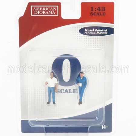 AMERICAN DIORAMA 1/43 FIGURES | SET MAN 2X MECHANIC - TIM & LARRY | BLUE WHITE