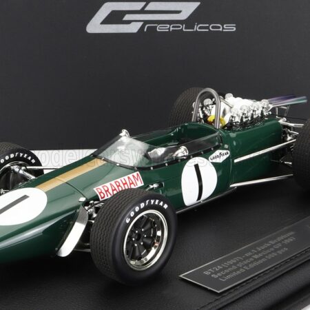 GP-REPLICAS 1/18 BRABHAM | F1  BT24 REPCO N 1 2nd MEXICO GP 1967 JACK BRABHAM - CON VETRINA - WITH SHOWCASE | GREEN GOLD