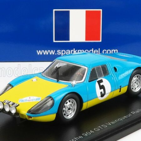 SPARK-MODEL 1/43 PORSCHE | 904 GTS N 5 WINNER RALLY D'ELBEUF 1967 P.FARJON | LIGHT BLUE YELLOW