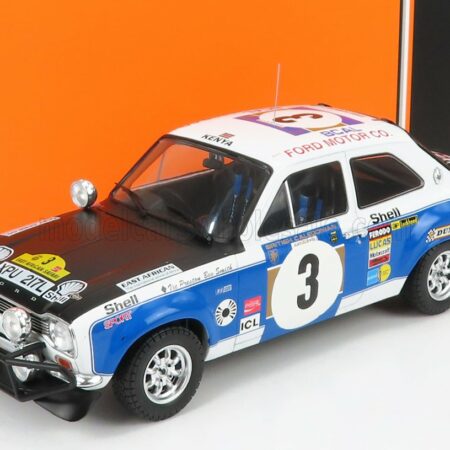 IXO-MODELS 1/18 FORD ENGLAND | ESCORT MKI RS 1600 (night version) N 3 RALLY SAFARI 1973 V.PRESTON - B.SMITH | WHITE BLUE BLACK