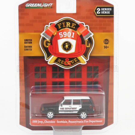 GREENLIGHT 1/64 JEEP | CHEROKEE PENNSYLVANIA FIRE ENGINE 2000 | BLACK WHITE