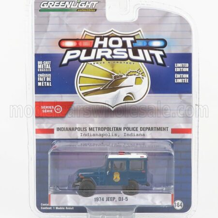 GREENLIGHT 1/64 JEEP | DJ-5 INDIANA POLICE 1974 | BLUE WHITE