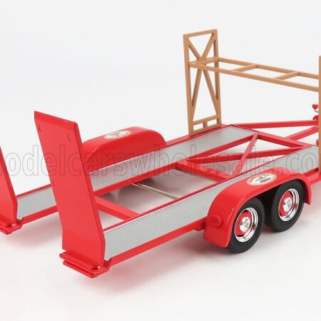 GMP 1/18 ACCESSORIES | CARRELLO TRASPORTO AUTO 2-ASSI - CAR TRANSPORTER TRAILER THE BUSTED KNUCKLE GARAGE | RED SILVER