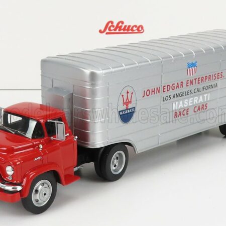 SCHUCO 1/43 GMC | TRUCK TEAM JOHN EDGAR ENTERPRISES INC. MASERATI CAR TRANSPORTER | RED SILVER